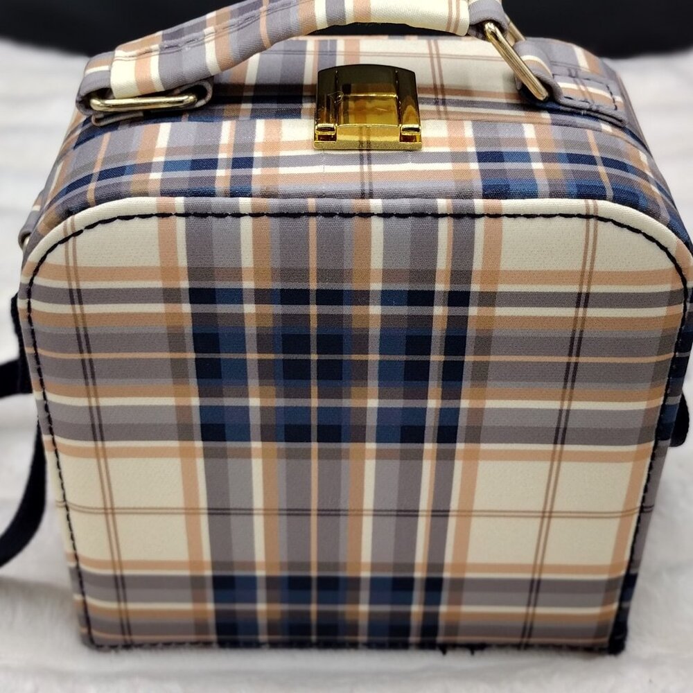 Plaid Mini Train Case Crossbody Bag – Structured Box Purse – Classic Chic - Picture 2 of 8